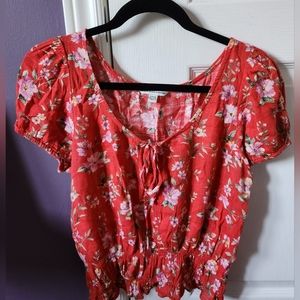 American Eagle red floral blouse